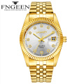 High Quality FNGEEN 7008 luxury brand gold band business men quartz calendar watch steel waterproof men watch